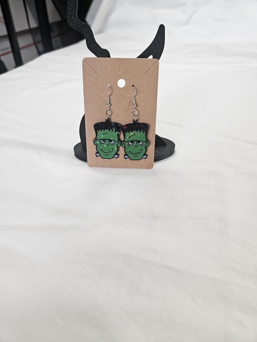 Green Frankenstein Dangle Earrings - Picture 2 of 3